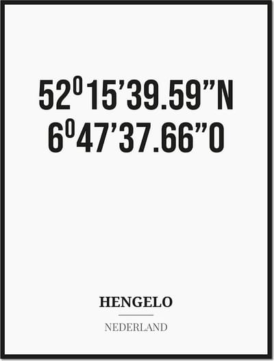Poster/kaart HENGELO met coördinaten