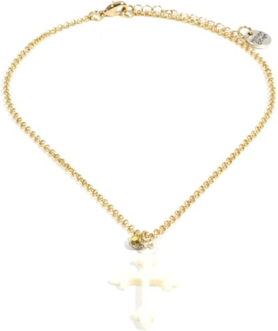 Heaven eleven - dames ketting goudkleurig plating met Wit kruis van hertegewei met de handgemaakt - 40cm