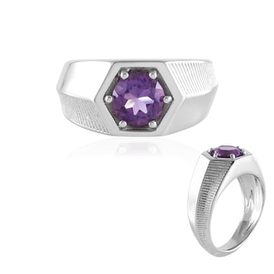 Cavill - Zilveren ring - 925 Sterling zilver platina geplateerd - Marokkaanse Amethist 0,667 ct rond - Paarse edelsteen ring dames modieus