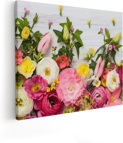 Artaza Canvas Schilderij Bloemen - 100x80 cm - Groot - Wanddecoratie Bloemen - Muurdecoratie Woonkamer - Kamer Accessoires Kleurrijk