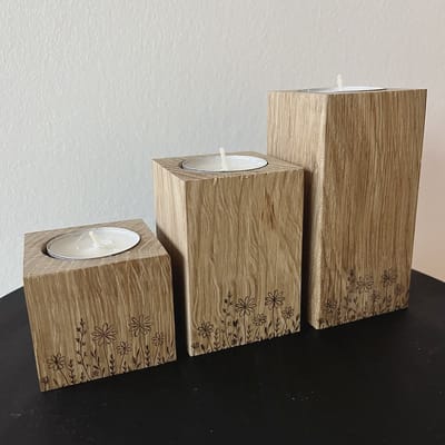 Waxinelichtjeshouders - gepersonaliseerde waxinelichthouders - set van 3 - graveren op hout - theelichthouder - kaarsenhouder - gegraveerd - herdenking - cadeau