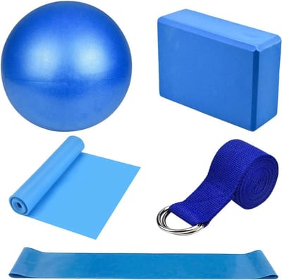 Complete Yoga Starter Kit met 5-delige Set: Blokken, Straps, Bal en Weerstandsband voor Thuis en Gym, Perfect voor Stretching en Pilates