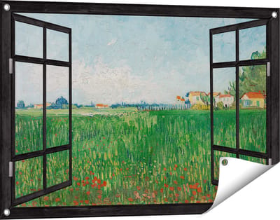 Gards Tuinposter Doorkijk Veld met Klaprozen - Vincent van Gogh - 90x60 cm - Tuindoek - Tuindecoratie - Wanddecoratie buiten - Tuinschilderij