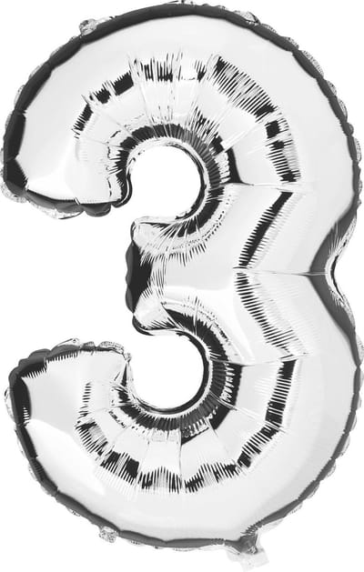 Haza Original Folieballon Cijfer "3" 92 Cm Zilver