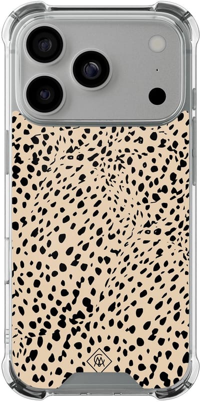 Casimoda® hoesje - Geschikt voor iPhone 17 Pro - Stippen bruin abstract - Shockproof case - Extra sterk - TPU/polycarbonaat - Bruin/beige, Transparant