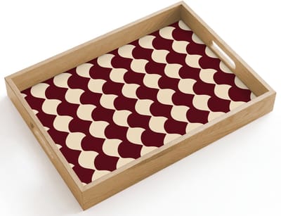 Dienblad hout 40x30 cm - Schootdienblad - Rood - Tegelpatroon - Crème - Borrelplank rechthoek - Plateau dienbladen