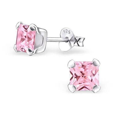 Aramat Jewels | Oorbellen | Zilveren Vierkante Oorbellen met Zirkonia | Roze | |5mm | Zilver | Kinderen, Volwassenen | Verkleurd niet
