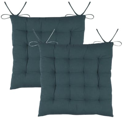 Stof Textile stoelkussens DUO - 2x - petrol blauw - 38 x 38 x 3.5 cm - touwtjes sluiting - zitkussens - binnen/buiten