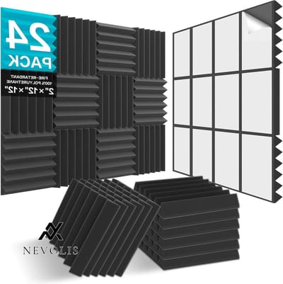 Nevolis 24 panneaux de mousse acoustique insonorisante 5 X 30 X 30 cm - panneaux muraux acoustiques auto-adhésifs pour la maison le bureau et les studios (noir) .