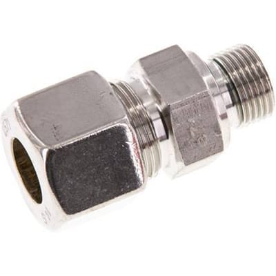 G 3/8'' Buitendraad x 14S RVS Rechte Knelfitting met FKM Afdichting 630 Bar DIN 2353 - FL2S-MO-STFP-038G-14-S