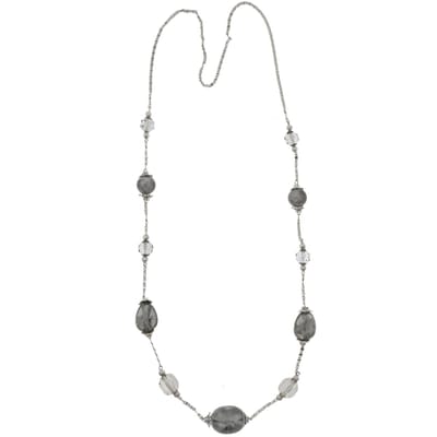 Behave - Ketting dames lang model - zilverkleur grijze kralen - 110 cm