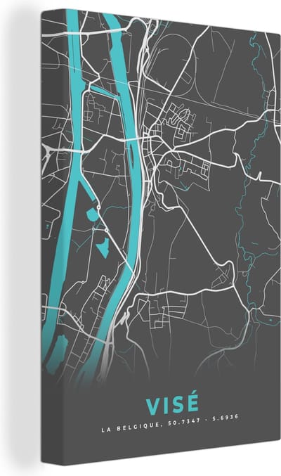 Canvas Schilderij Plattegrond – Visé – Blauw – Stadskaart - Kaart - 20x30 cm - Wanddecoratie