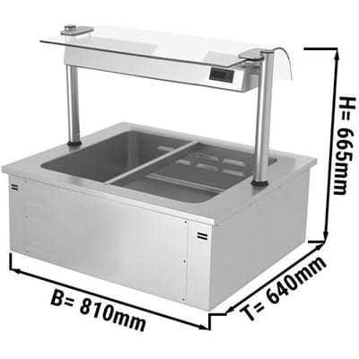 GGM Gastro Einbau Bain-Marie - 800mm - 2x GN 1/1 - 1,46 kW - mit Glas-Hustenschutz Zilver
