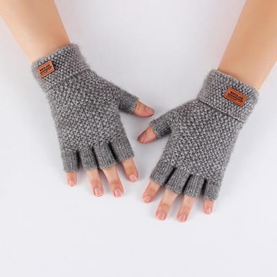 Gants tricotés chauffe-mains pour hommes, sans doigts, en laine d'alpaga, demi-doigt d'hiver gris clair