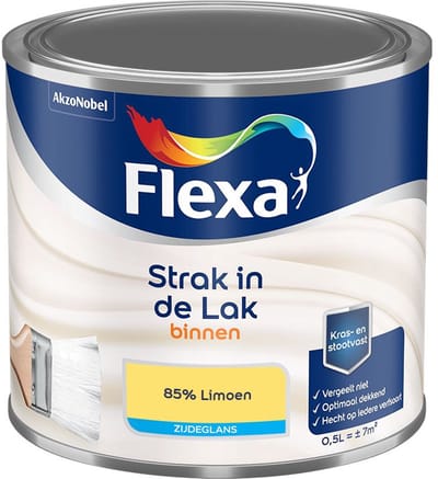 Flexa - Strak In De Lak Binnenlak Zijdeglans - 85% Limoen - Mengverf - 500 Ml