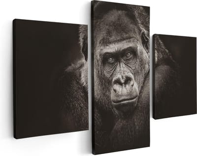 Artaza Canvas Schilderij Drieluik Gorilla - Zwart Wit - 90x60 - Foto Op Canvas - Canvas Print