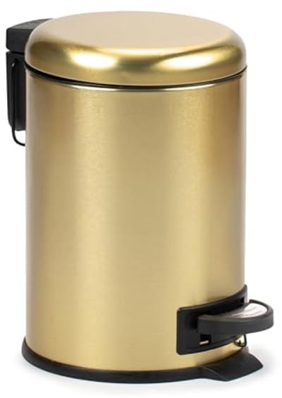Prullenbak Badkamer met Pedal 3L | Soft-Close Deksel | Verwijderbare en Compacte Binnenemmer | Duurzaam RVS | Ideaal voor Kleine Badkamers – Goud