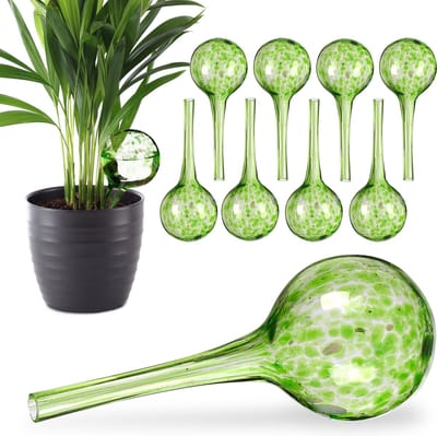 10x waterdruppelaar - glas - waterbollen voor planten - Ø 6 cm - groen