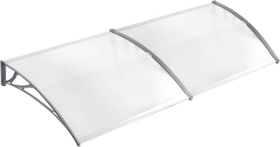 NAIZY 200 x 100cm luifel voor voordeur boog luifel voordeur uit polycarbonaat en aluminium frame voor garage balkon raam huis - Grijs