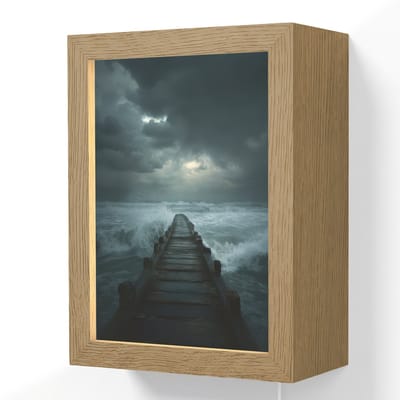 Wandlamp 15x20 cm - Oplaadbaar - Steiger - Storm - Golven - Wandlampen binnen woonkamer - Slaapkamer lamp met kabel - Decoratieve nachtlamp - Vloerlamp snoer