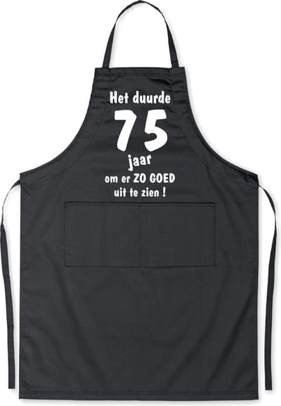 Mijncadeautje - Luxe Keukenschort - Het duurde 75 jaar - Unisex - Zwart - Leeftijd