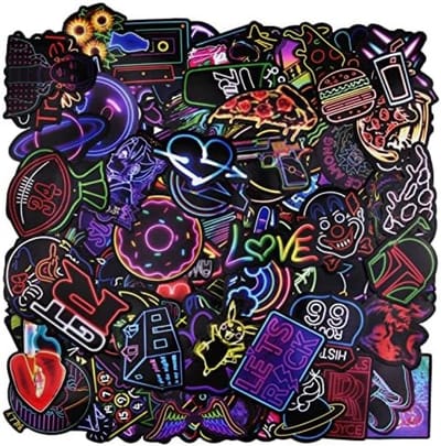 PolkaHome 150 stuks Neonstickers - Waterdicht Vinylstickers voor Laptop, Koffer, Helm, Motorfiets, Skateboard, Auto, Fiets en meer - Unieke Stijl zonder Herhaling