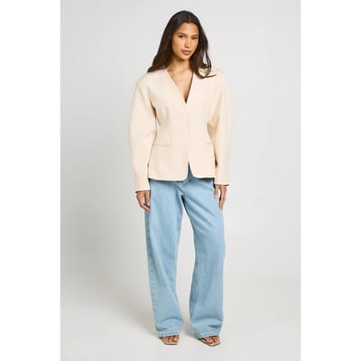 boohoo Dames Kraagloze Blazer Met Getailleerde Taille En Ballonmouwen | Ecru | Maat: 34