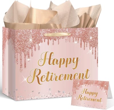 Grote Roze Gouden Pensioen Gift Bag voor Vrouwen met Inpakpapier en Kaart