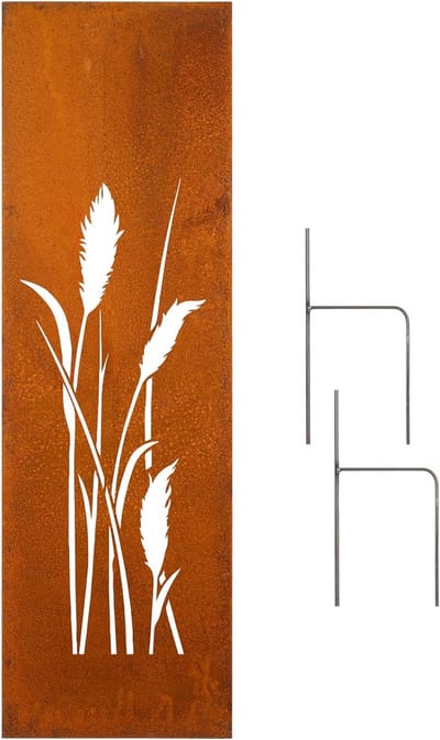 Tuinscherm Pampasgras - Zichtscherm Metaal - Tuin Decoratie - Handgemaakt Uniek Stuk - 160 x 50 cm - Roestbruin