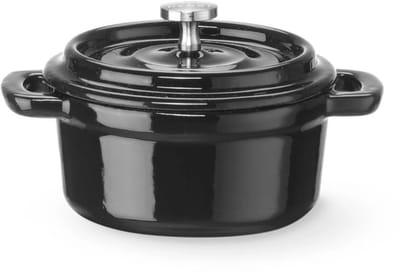 HENDI Braadpan - geemailleerd gietijzer - druipdeksel voor stoven en braden - 130x100x(H)48 mm, 0,27 liter - zwart - voor oven en inductie
