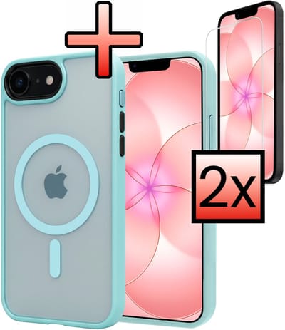Hoesje - Met 2x Screenprotector - Geschikt voor Apple iPhone 17e - Magsafe Compatible - Sterk & Shockproof - Back Cover - Shock Proof Case - Telefoon Hoes - Lichtblauw