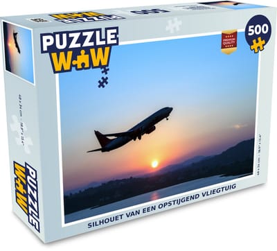 Puzzel Silhouet van een opstijgend vliegtuig - Legpuzzel - Puzzel 500 stukjes