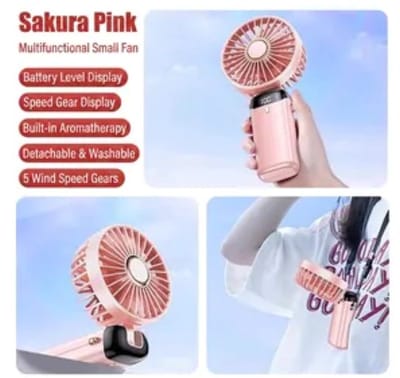 Draagbare HandVentilator handwaaier - mini ventilator - handventilator oplaadbaar - Hoofd Airco Verkoeling - Met Usb Kabel - Sakura Roze