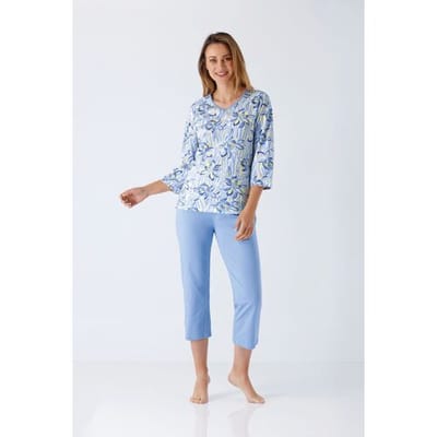 Hajo bloemen pyjama voor dames - Blauw - Maat - 48/50
