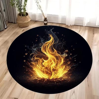 3D Vlam Ronde Vloerkleed Levendig Gebiedskleed voor Slaapkamer Kinderkamer Vloermat Stoelkussen Woonkamer Huisdecoratie Cadeau 40X40CM