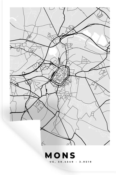 Muurstickers - Sticker Folie - België – Mons – Stadskaart – Kaart – Zwart Wit – Plattegrond - 20x30 cm - Plakfolie - Muurstickers Kinderkamer - Zelfklevend Behang - Zelfklevend behangpapier - Stickerfolie