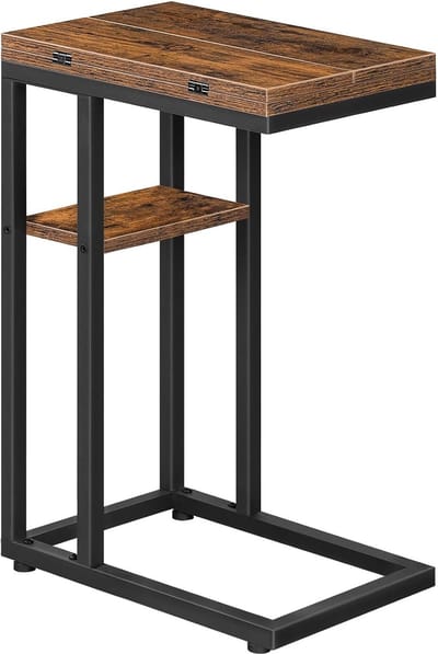 TRANKIELO® - Multifunctionele C-Vormige Bijzettafel – Opvouwbaar en Verstelbaar – Perfect voor Bank, Woonkamer, Slaapkamer – Rustiek Bruin en Zwart