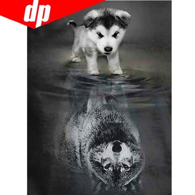 Hond Wolf Diamant borduurwerk landschap 5d Diamond schilderij kruissteek Diy ronde diamant 20X30 gray