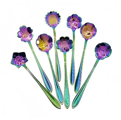 Dailygoods- Koffielepels 8-delig - Roestvrij Staal - Vaatwasmachinebestendig - Bloemenmotief - Lichtgewicht - 12 cm lang - Theelepels