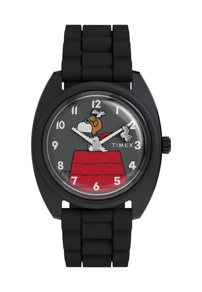 Timex Timex X Peanuts 1979 Reissue Inspired Quartz Analoog Horloge Zwart Kast Gemaakt Van 100% Roestvrij Staal En Een Armband Van 100% Siliconen 37 TW2Y70900AJ