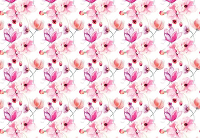 Fotobehang Flowers Pattern Pink | XL - 208cm x 146cm | 130g/m2 Vlies