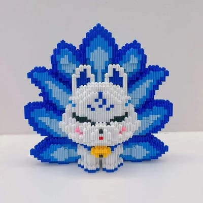 3D Negestaarte Vos Cartoonfiguur Kleine Deeltjes Bouwmodel Bouwstenen Speelgoed voor Kinderen Kinder Puzzel Cadeaus blue