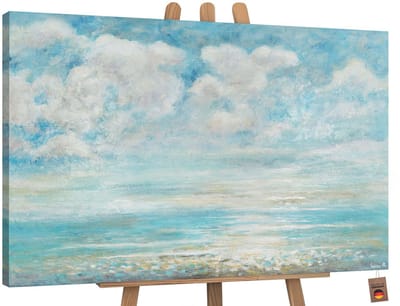 Canvas schilderij landschapsformaat handgeschilderd zomerse verkoeling zomer water – YS-Art Gallery – Frisse wanddecoratie voor woonkamer – Modern schilderij voor slaapkamer en hal