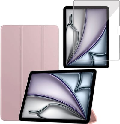 TechNow Hoesje + Screenprotector geschikt voor iPad Air 2024 / 2025 (11 inch) Hoesje – Glas - Extreme Shock Case – Smart Case - Rose
