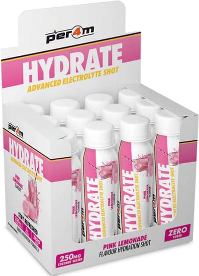 Per4m - Hydrate Electrolyte Shots - Pink Lemonade - 12x100ml - Suikervrij - 2g Taurine - 250mg Kokoswater poeder - Hydratatie - Magnesium - Fitness - Duursport - Wielrennen - Elektrolyten