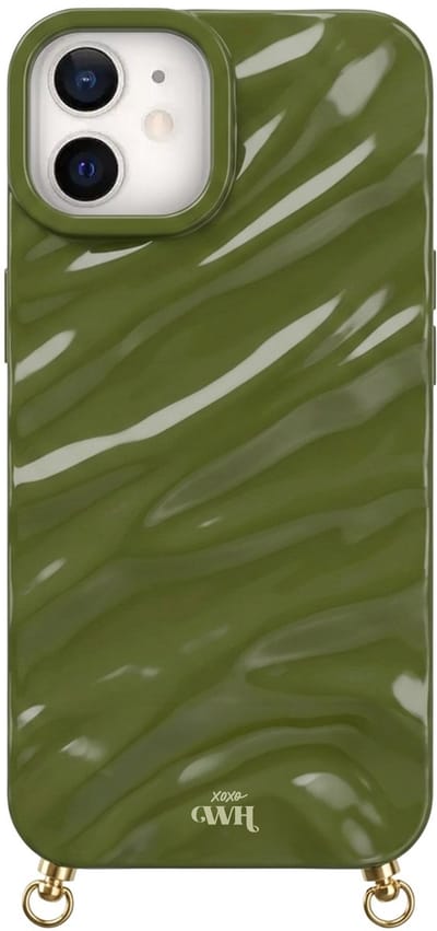 xoxo Wildhearts Glaze Cord Case Green telefoonhoesje - geschikt voor iPhone 11 - Dream hoesje geschikt voor telefoonkoord - Glimmende silicone case met plooien - Vlekbestendig hoesje met haakjes - Groen