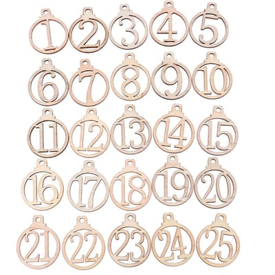 25 pièces Étiquettes Calendrier de l'Avent 1-25 Bois Noël Calendrier de l'Avent Étiquettes Cadeaux Fête à la Maison Noël beige