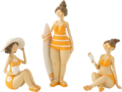 J-Line figuur Strand Vrouwen - polyresin - oranje - 3 stuks
