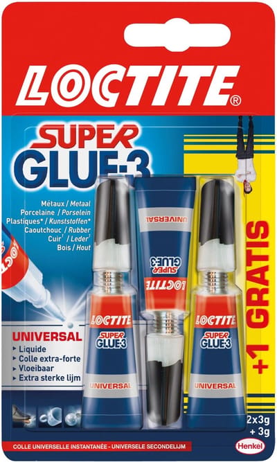 Loctite secondelijm Super Glue Universal, 2 + 1 gratis, op blister 12 stuks