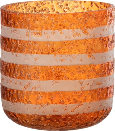 J-Line windlicht Strepen - glas - oranje/wit - large